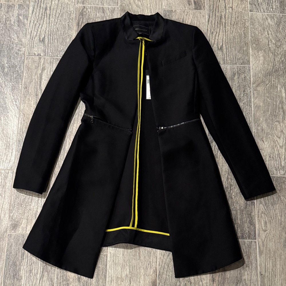 BCBGMaxAzria Black Trench Coat with Yellow Trim
